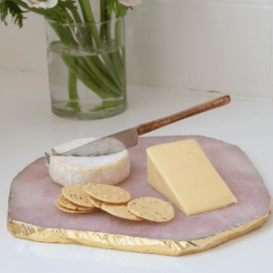 rose quartz gold electroplated platter perfect for cheese & crackers or for displaying jewellery