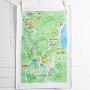 Canberra District wine region tea towel hanging on wall