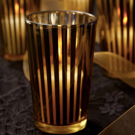 glass gold stripe tea light votive holder 10cm high set of 6