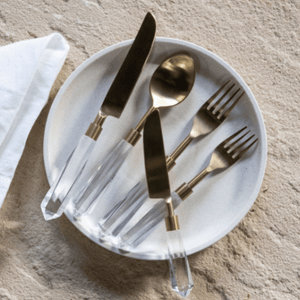 Cutlery Clear Perspex Gold 5-Utensil Set Ex-Rental Melbourne Delivery