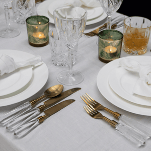 Cutlery Clear Perspex Gold 5-Utensil Set Ex-Rental Melbourne Delivery