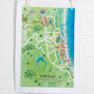 Tea Towel Gold Coast Tourist Attractions Map