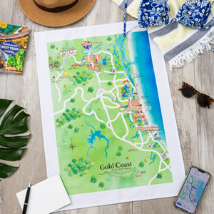 Tea Towel Gold Coast Tourist Attractions Map