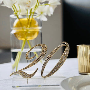 Table Number Hire Gold Rhinestone studded 10cm high for up to 20 tables ex-rental