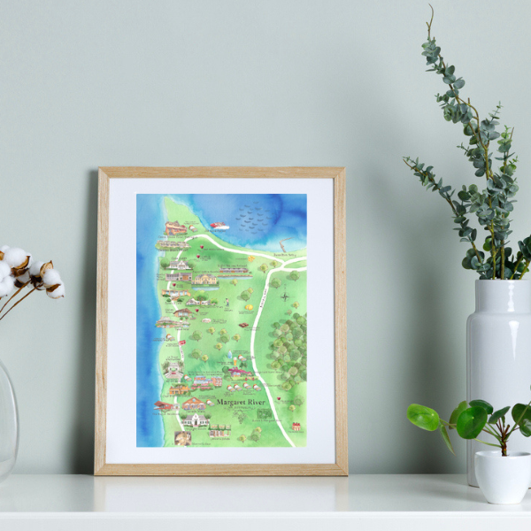 A4 Unframed Print Margaret River Wine Region Map