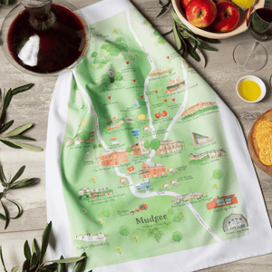 Mudgee wine region map cotton tea towel stylised image