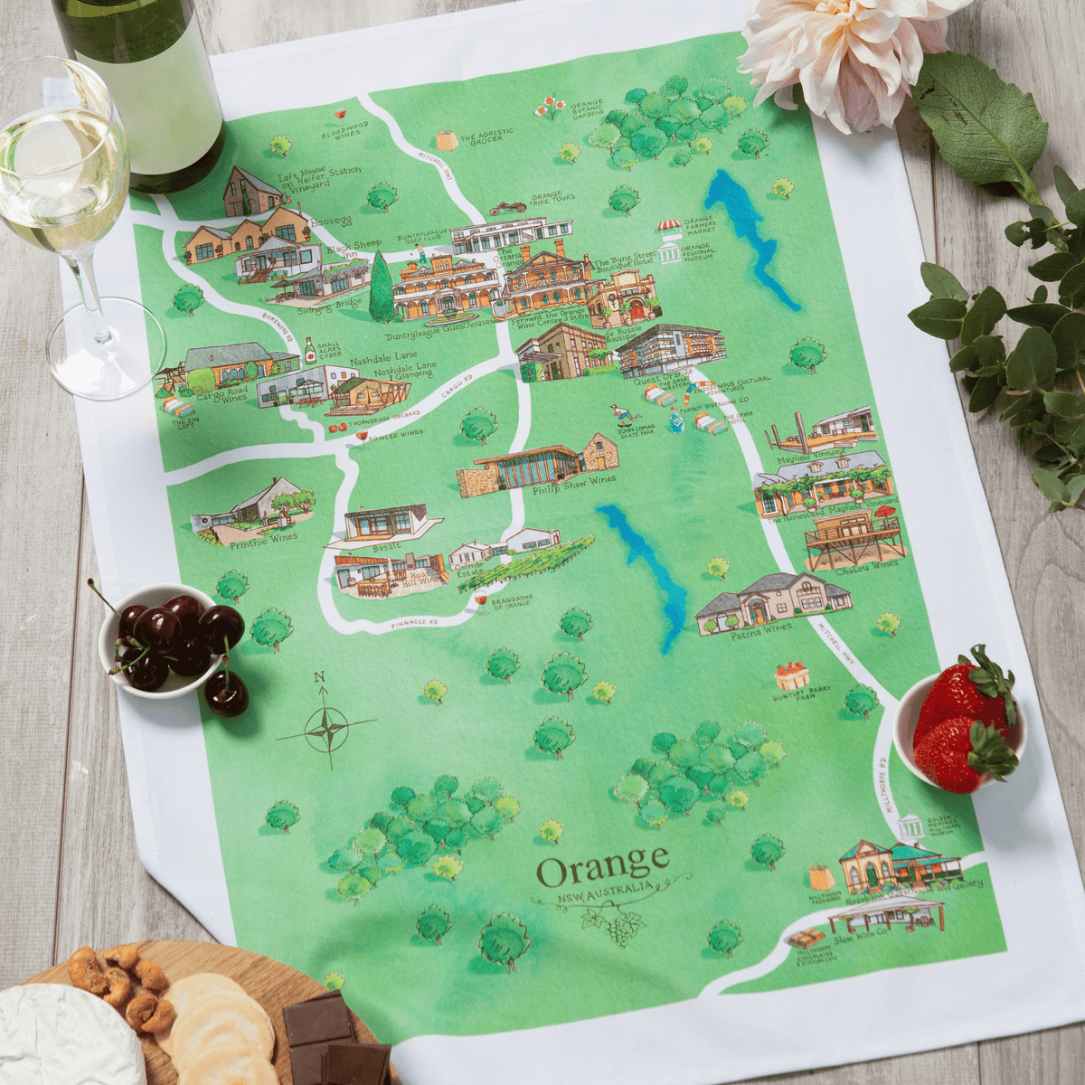 Tea Towel Orange Wine Region Map Gift Brighton House Decor