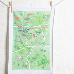 Yarra Valley wine region map tea towel hanging on wall