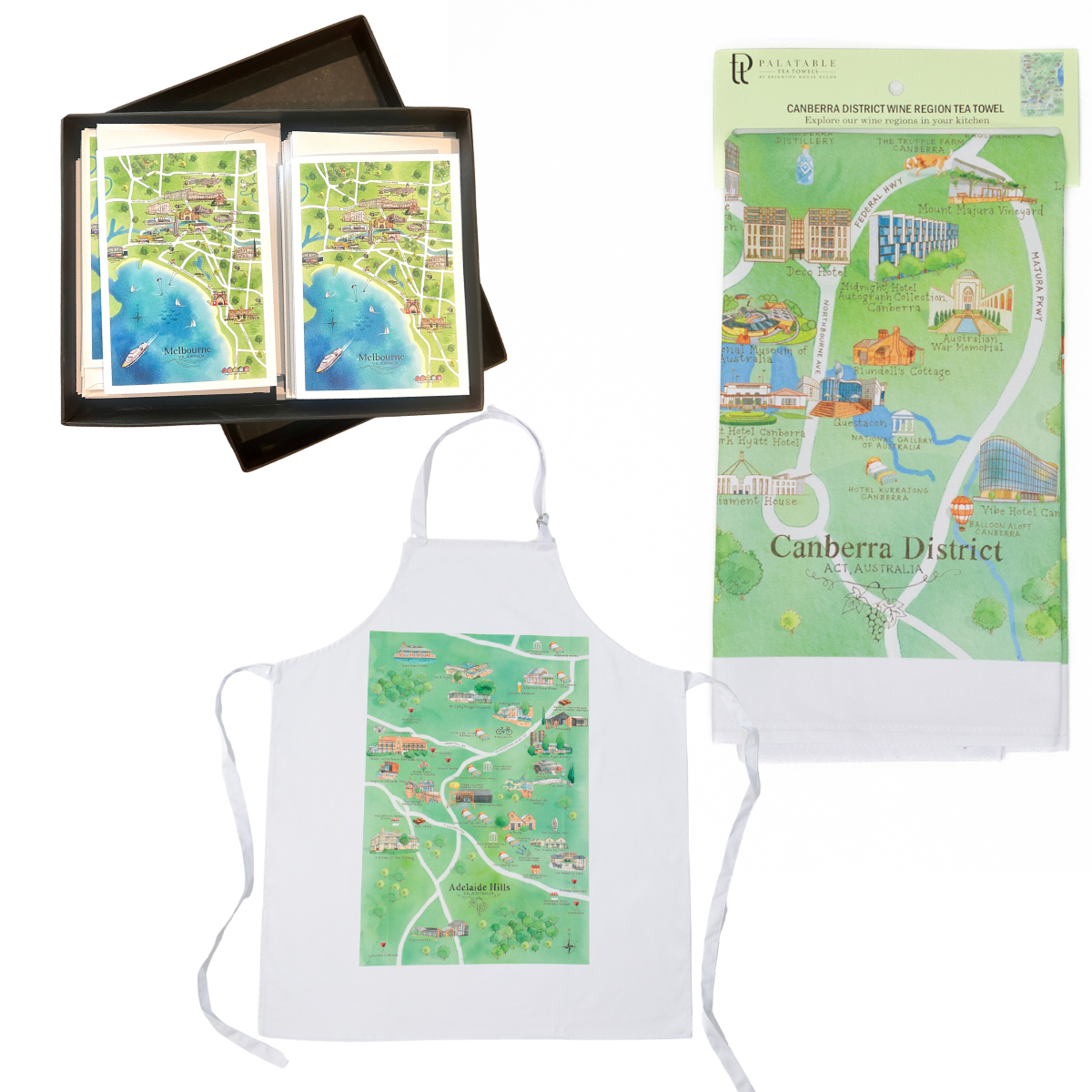 Apron Tea Towel 20 Boxed Greeting Card Australian Map Set