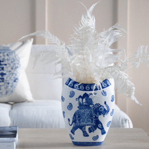 25cm high blue and white elephant vase Hamptons style