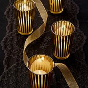 glass gold stripe tea light votive holder 10cm high set of 6