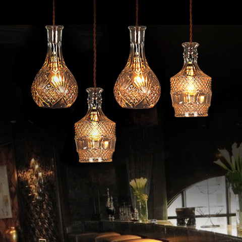 Amber decanter pendant lights set of 4