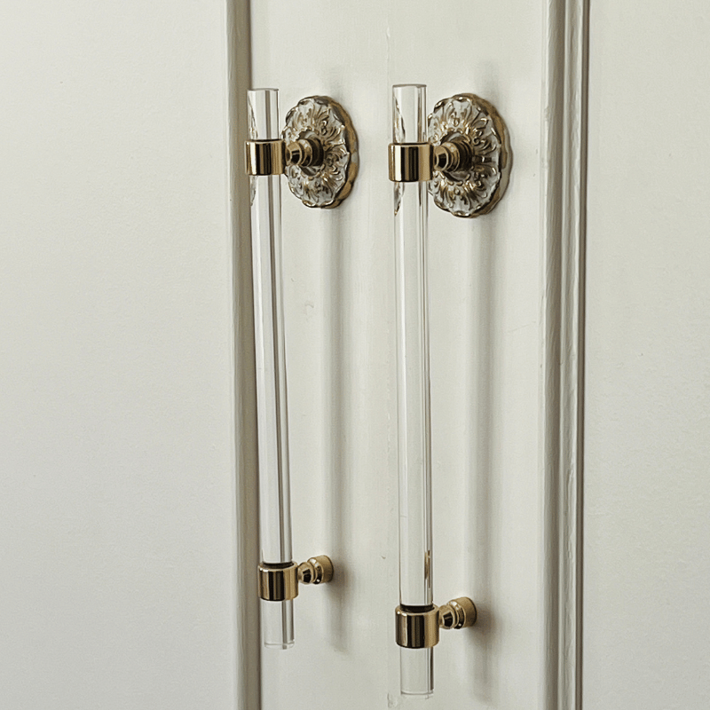252mm total length perspex and gold door handles set of 2