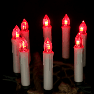 LED coloured flame candles clip on to Xmas tree or use in candlesticks lit up in vibrant red