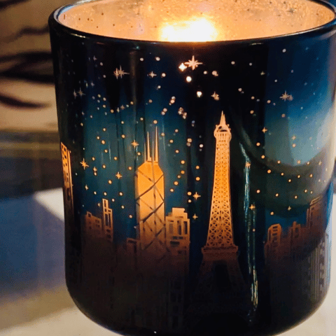 World icons blue mercury glass etched candle Mothers Day gift