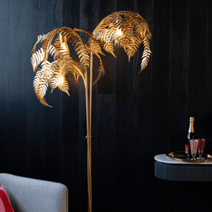 186cm high gold metal palm tree floor lamp available for immediate dispatch or same-day curbside pickup Melbourne VIC