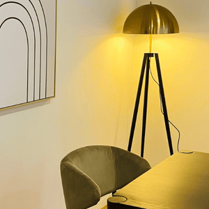 brushed brass dome black tripod leg floor lamp free delivery Australia-wide
