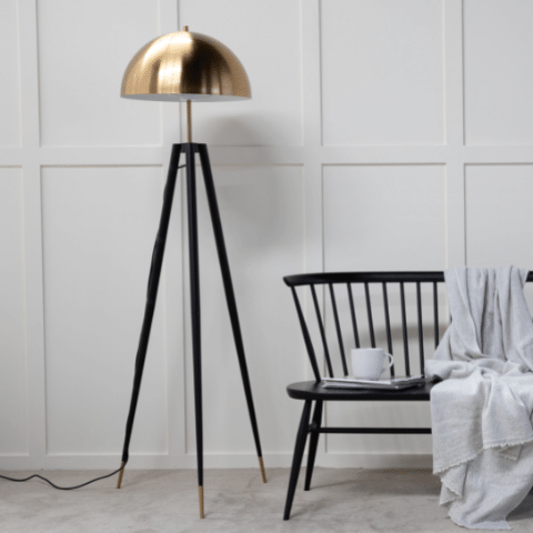 brushed brass dome black tripod leg floor lamp free delivery Australia-wide