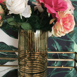 glamorous gold striped cylinder vase available for immediate dispatch or same-day curbside pickup Melbourne VIC