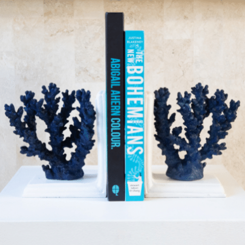 7 Blue and White Ombre Metal Faux Coral Bookends - Wilford & Lee