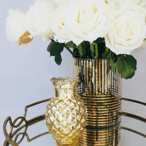 Vase 18cm Gold Stripe Glass Hurricane Cylinder
