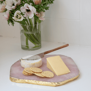 rose quartz gold electroplated platter perfect for cheese & crackers