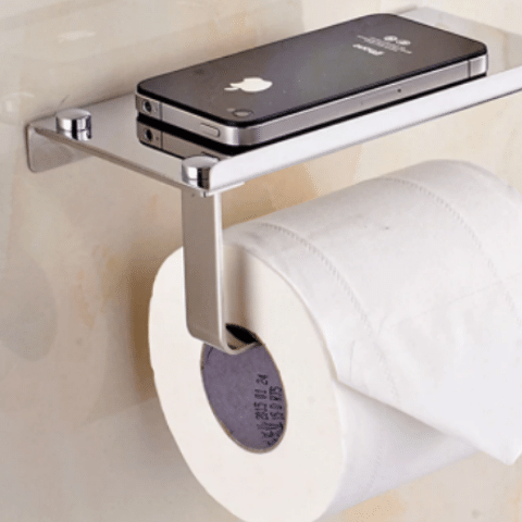 Silver stainless steel mobile phone toilet roll holder on sale housewarming gift available for immediate dispatch or same-day curbside pickup Melbourne VIC